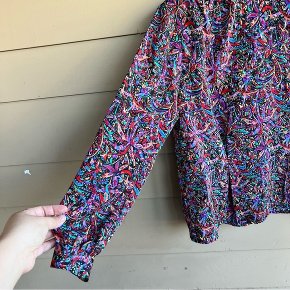 Petite Notation Floral Turtleneck Long Sleeve Blouse - Vintage Size 8 - Picture 3 of 5